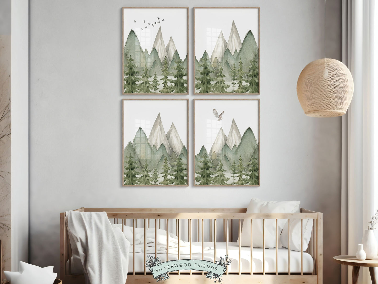 Woodland Mountain Nursery Prints, Woodland Mountain Nursery Decor, Forest Nursery Wall Art Printable, Nature Nursery Themed Digital Prints