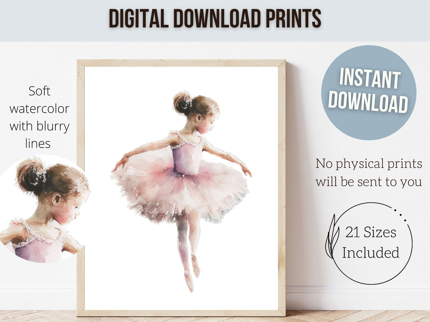 Ballerina Print, Ballet Nursery Print, Ballerina Nursery Decor, Baby Girl's Dance Nursery Wall Art, Ballet Dancer Wall Decor Digital Prints