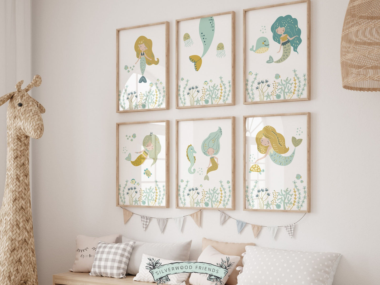 Mermaid Nursery Prints, Girls Whale Nursery Decor, Under the Sea Nursery Wall Art, Newborn Ocean Baby Shower Gift, Sea Turtle Digital Print