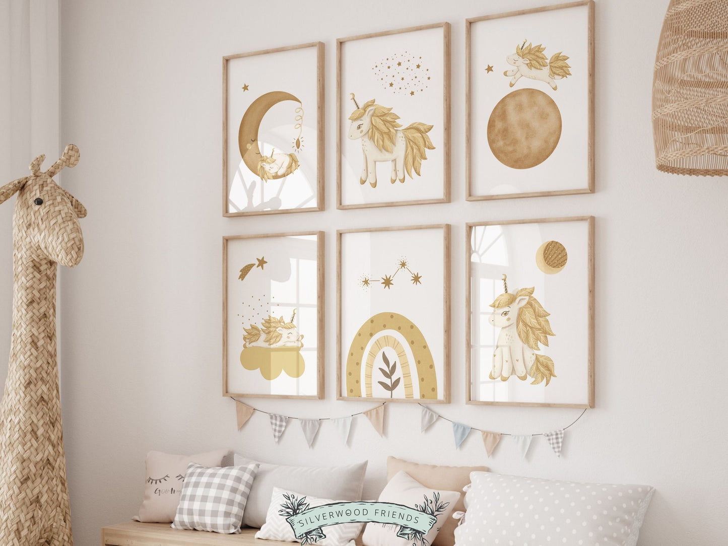 Unicorn Nursery Prints, Baby Girl Nursery Print, Unicorn Moon Nursery Decor, Newborn Boho Baby Shower Gift, Fairytale Nursery Digital Prints