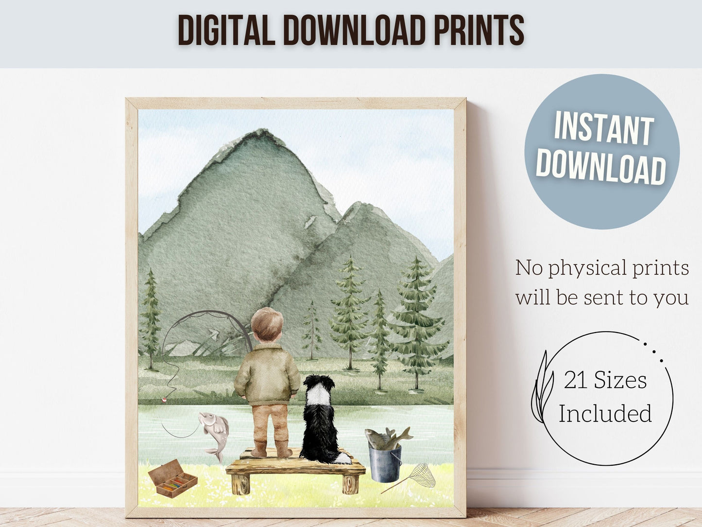 Fishing Nursery Wall Art, Boys Fishing Nursery Decor, Woodland Camping Nursery Decor, Fish Print, Boys Gone Fishing Nursery Digital Prints