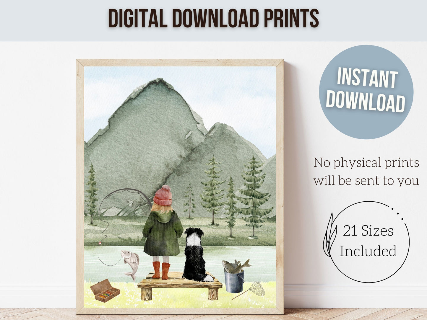 Fishing Nursery Wall Art, Girls Fishing Nursery Decor, Woodland Camping Nursery Decor,Gone Fishing Print,Girls Camping Nursery Digital Print