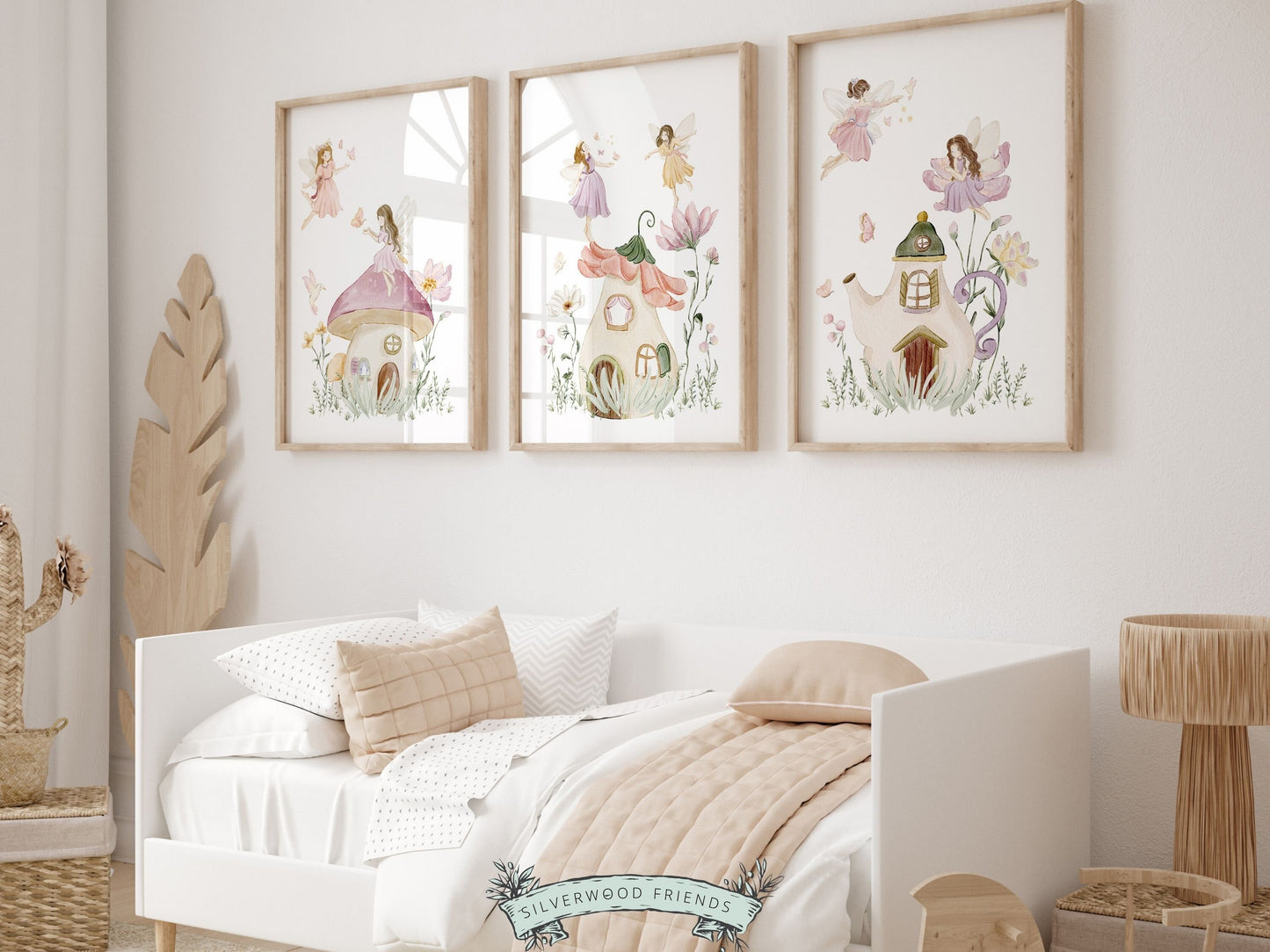 Wildflower Fairy Nursery Print, Fairy Nursery Decor, Fairies Nursery Wall Art, Baby Girl Nursery Print Gift,Fairy Garden House Digital Print