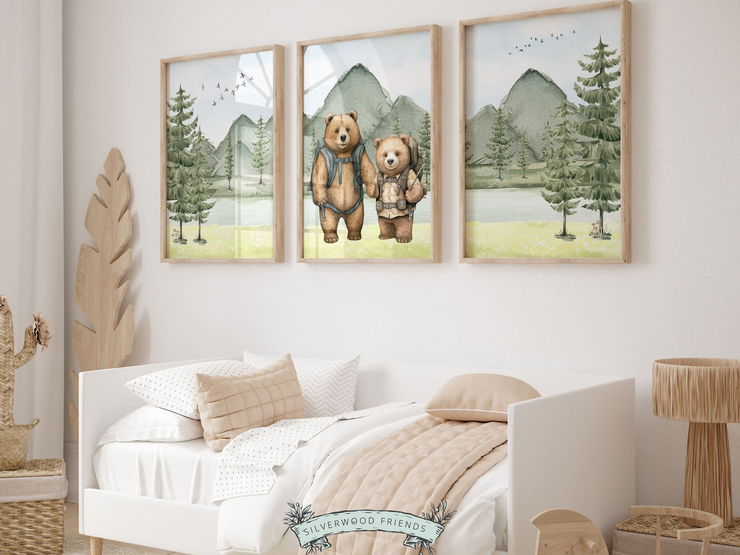 Boys Adventure Nursery Prints, Woodland Bear Camping Nursery Decor, Forest Animal Nursery Print, Hiking Mountain Nursery Decor Digital Print