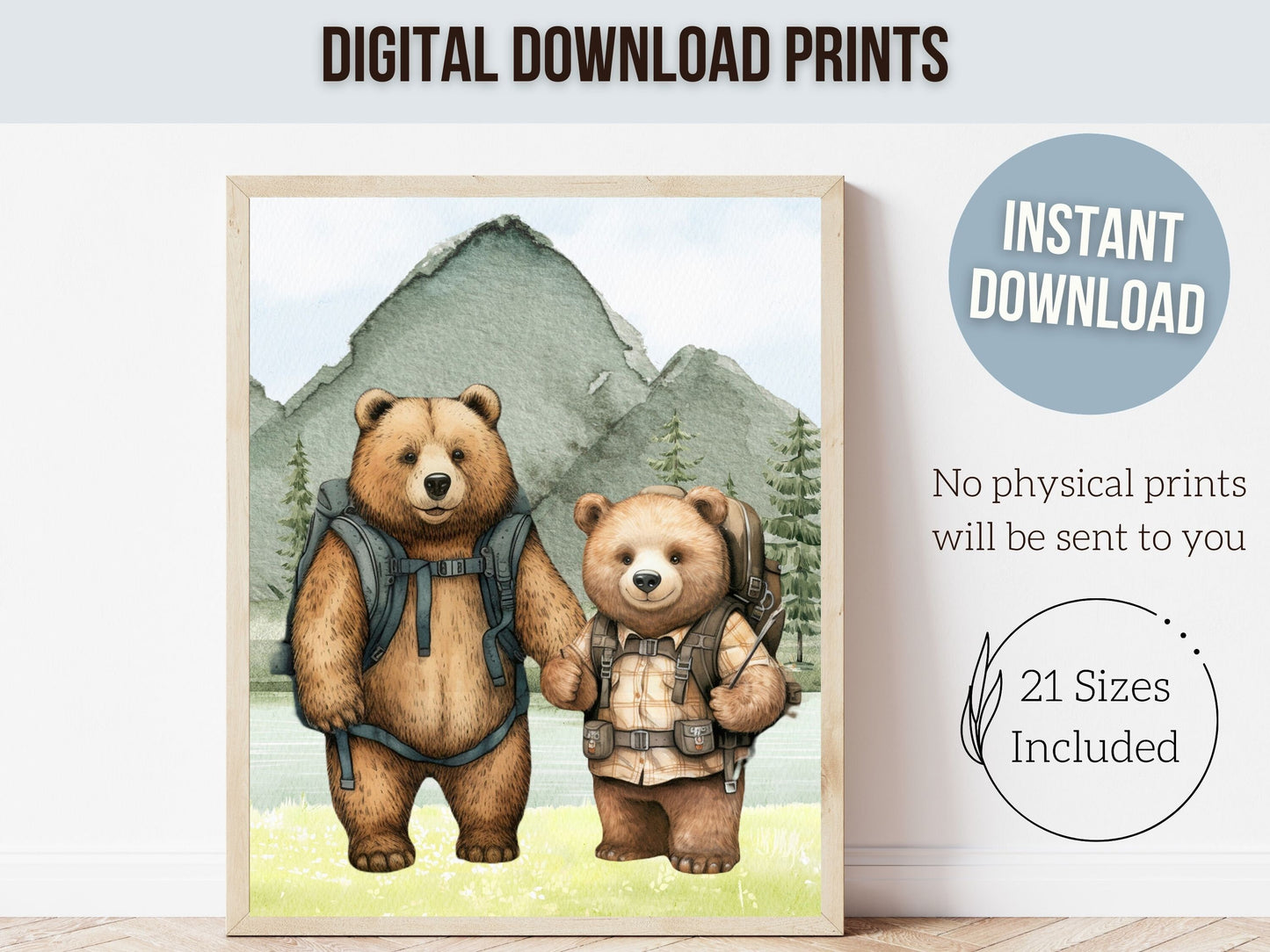Boys Adventure Nursery Prints, Woodland Bear Camping Nursery Decor, Forest Animal Nursery Print, Hiking Mountain Nursery Decor Digital Print
