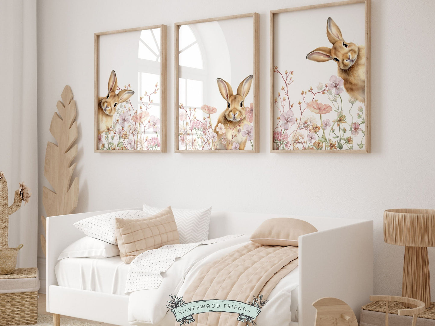 Bunny Nursery Prints, Floral Bunny Nursery Wall Art, Wildflower Nursery Decor, Girl Nursery Prints, Bunny Wildflower Nursery Digital Prints