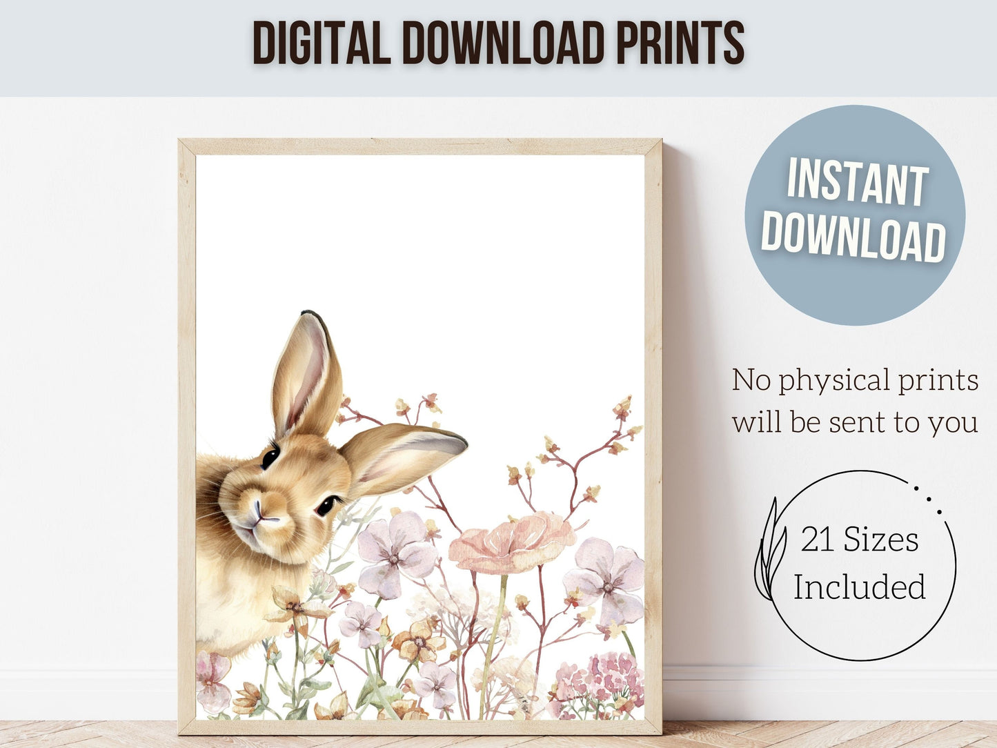 Bunny Nursery Prints, Floral Bunny Nursery Wall Art, Wildflower Nursery Decor, Girl Nursery Prints, Bunny Wildflower Nursery Digital Prints