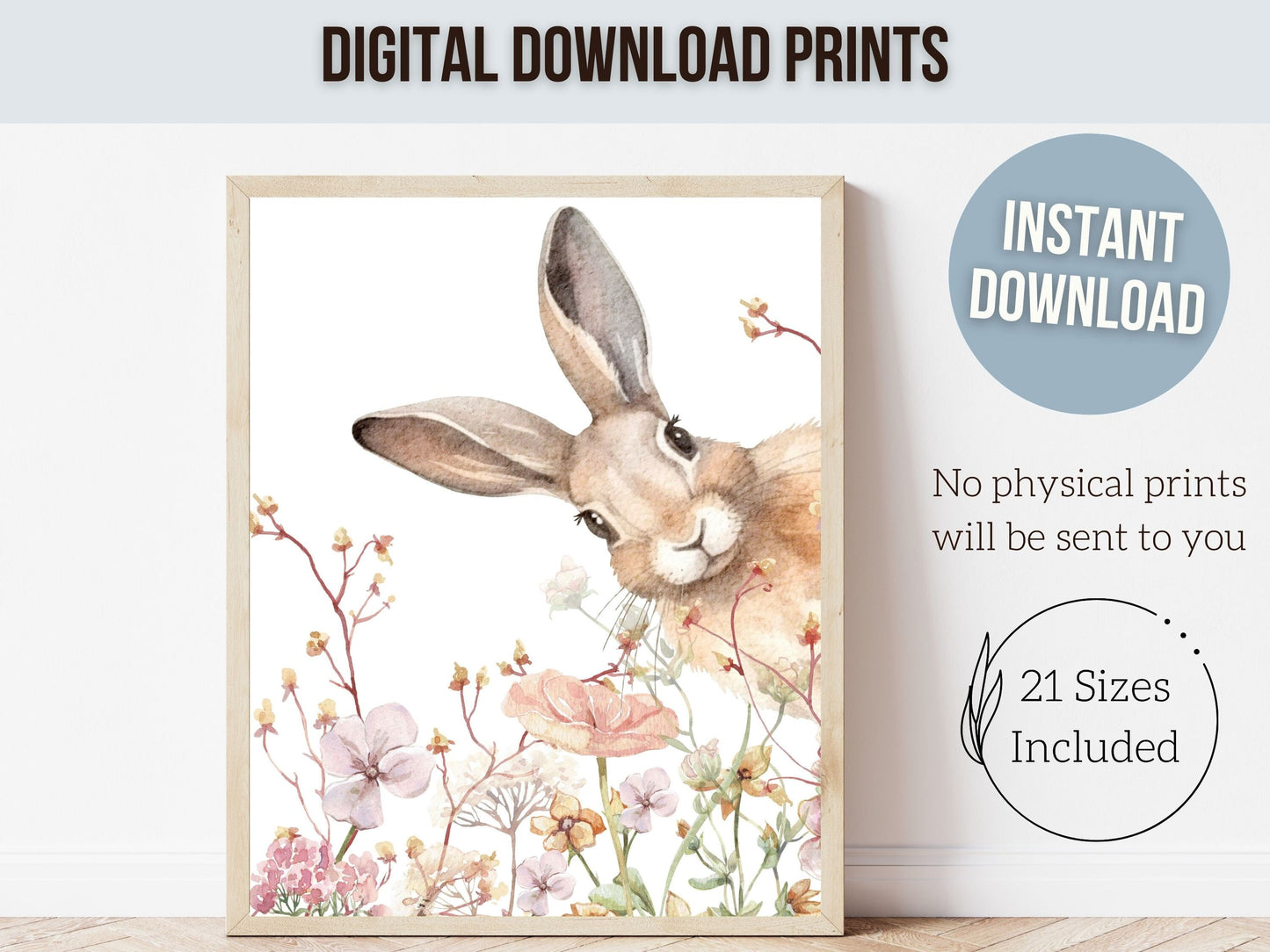 Bunny Nursery Prints, Floral Bunny Nursery Wall Art, Wildflower Nursery Decor, Girls Nursery Prints, Bunny Wildflower Nursery Digital Prints