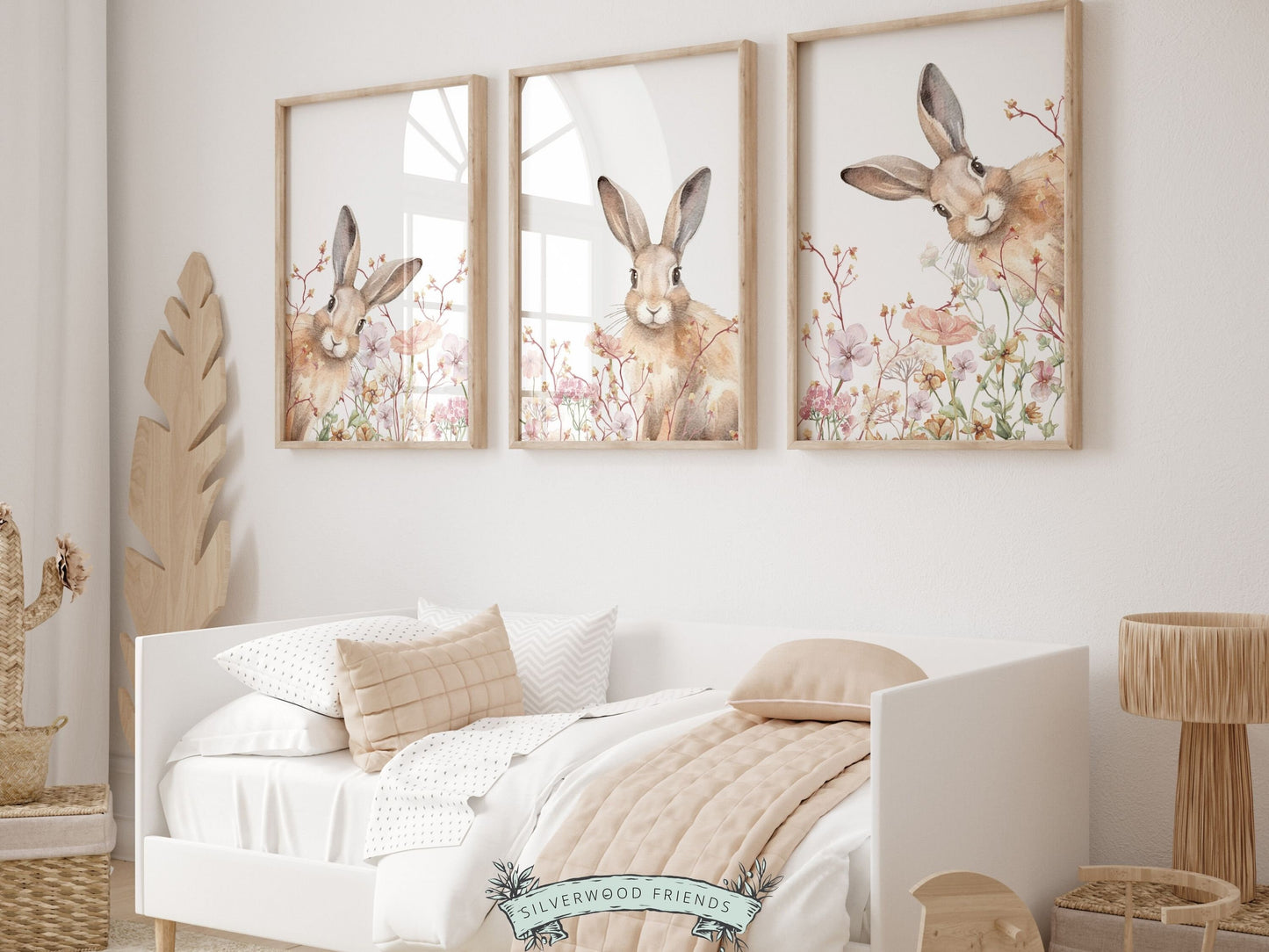 Bunny Nursery Prints, Floral Bunny Nursery Wall Art, Wildflower Nursery Decor, Girls Nursery Prints, Bunny Wildflower Nursery Digital Prints