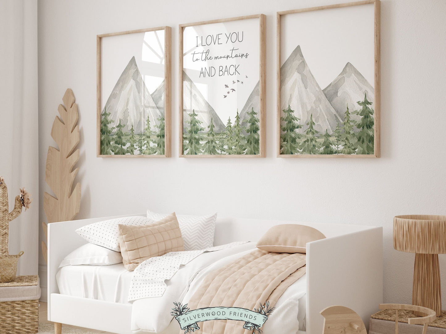 Set of 3 Mountain Print Set, Mountain Nursery Print, Woodland Forest Tree Nursery Decor, I Love You To The Mountains And Back Digital Print