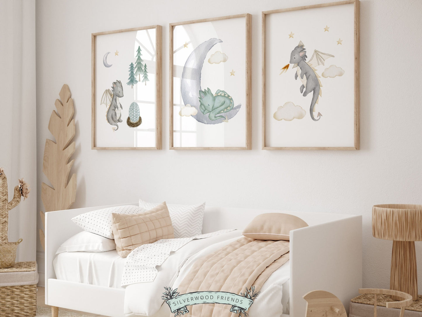 Baby Dragon Nursery Prints, Green Dragon Nursery Decor, Fantasy Nursery Wall Art, Dragon Baby Shower Gift, Newborn Gift Dragon Digital Print