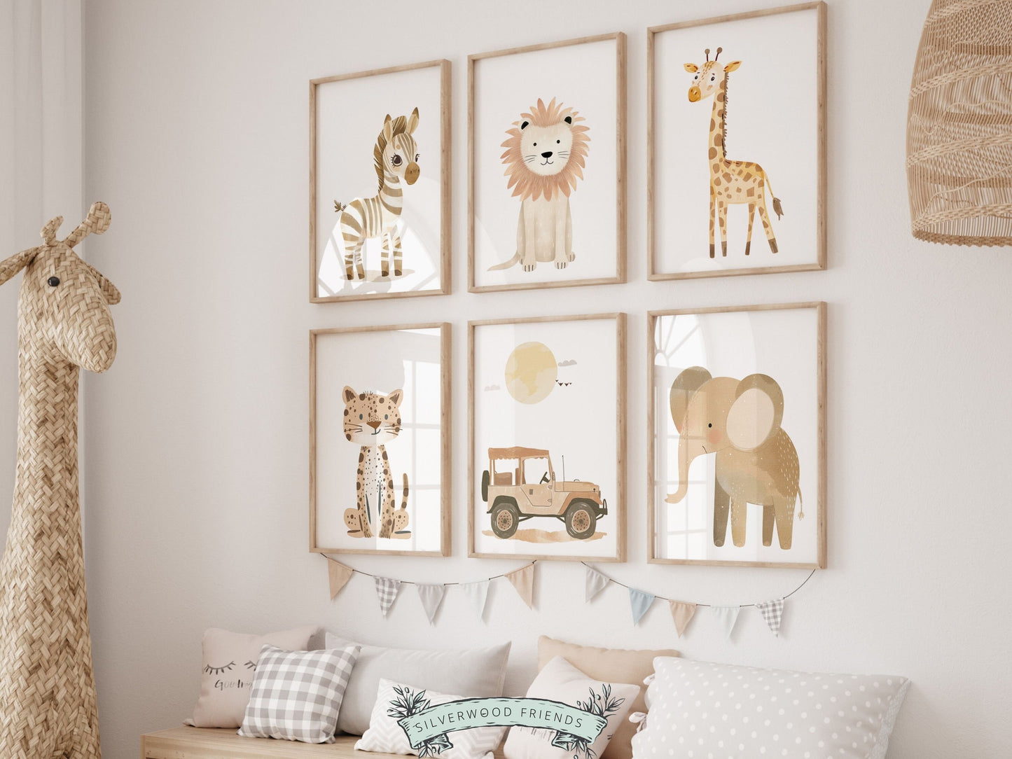 Safari Animal Car Nursery Prints, Jungle Animal Car Nursery Decor, Boys Toddler Room Safari Nursery Decor,Neutral Boho Nursery Digital Print