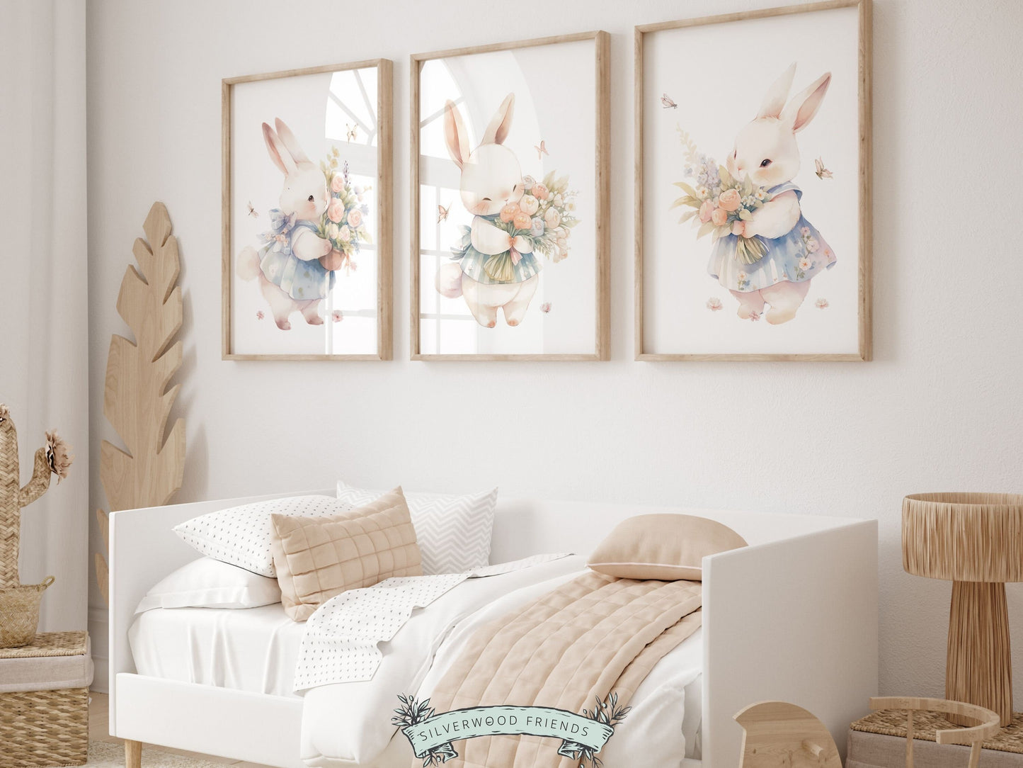 Bunny Nursery Prints, Floral Bunny Nursery Wall Art, Wildflower Nursery Decor, Girl Nursery Prints, Easter Bunny Nursery Gift Digital Prints