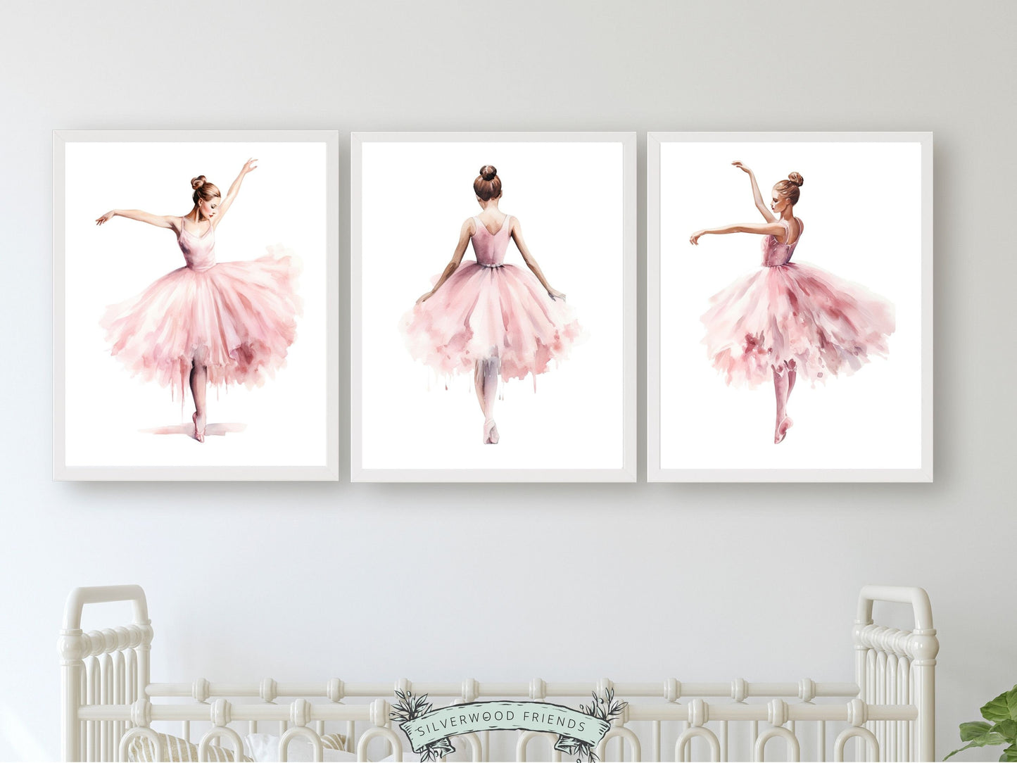 Set of 3 Ballet Nursery Prints, capturing the magic of graceful ballerinas dancing. Adorn her space with these whimsical prints inspiring dreams of twirls and tiptoes. Perfect for your ballet nursery decor or as a unique baby girls baby shower gift.