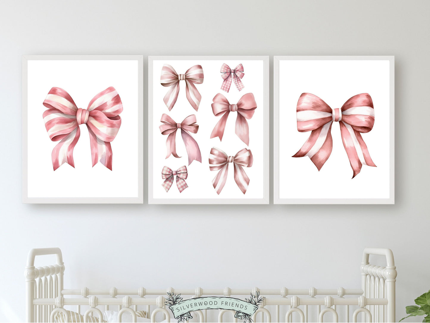 Set of 3 Pink Bow Prints, exuding a perfect blend of preppy charm and balletcore elegance. These delightful prints are a versatile addition to any room, whether you're styling a preppy dorm room or enhancing your baby girls' nursery decor. These prints make an ideal gift for a friend, a girls' baby shower, or even as a charming housewarming gesture.