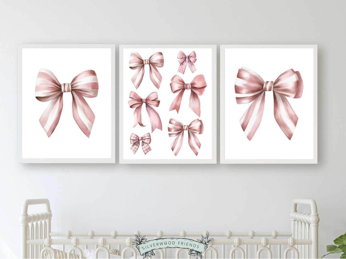 Set of 3 Pink Bow Prints, exuding a perfect blend of preppy charm and balletcore elegance. These delightful prints are a versatile addition to any room, whether youre styling a preppy dorm room or enhancing your baby girls nursery decor.