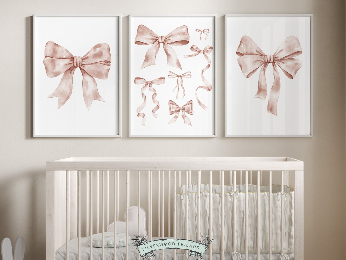 Set of 3 Pink Bow Prints, exuding a perfect blend of preppy charm and balletcore elegance. These delightful prints are a versatile addition to any room, whether youre styling a preppy dorm room or enhancing your baby girls nursery decor.