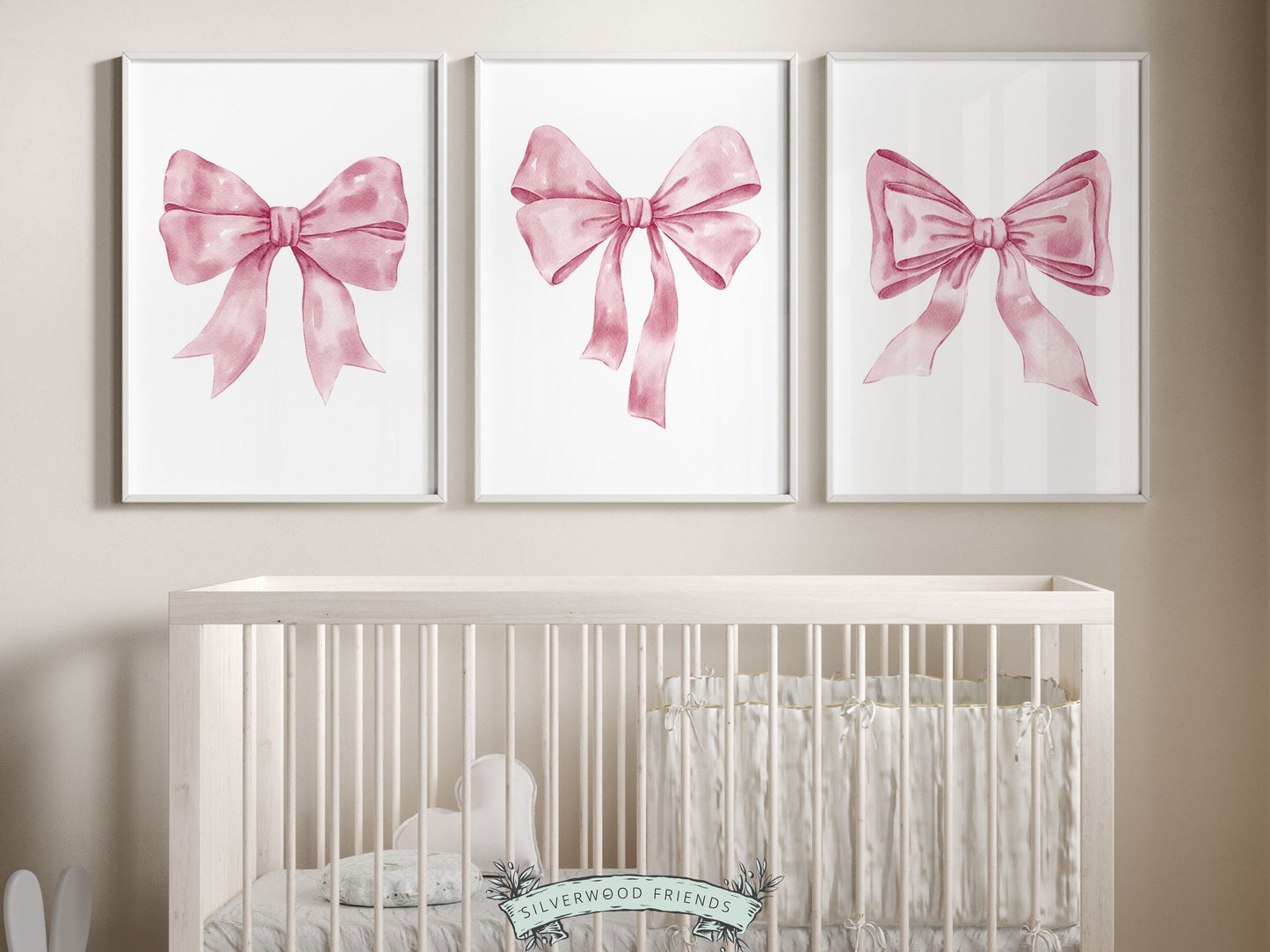 Set of 3 Pink Bow Prints, seamlessly infusing a blend of preppy charm and balletcore elegance. From preppy dorm rooms to baby nurseries, these delightful prints effortlessly elevate any room, making them the perfect gift for teens and baby showers.