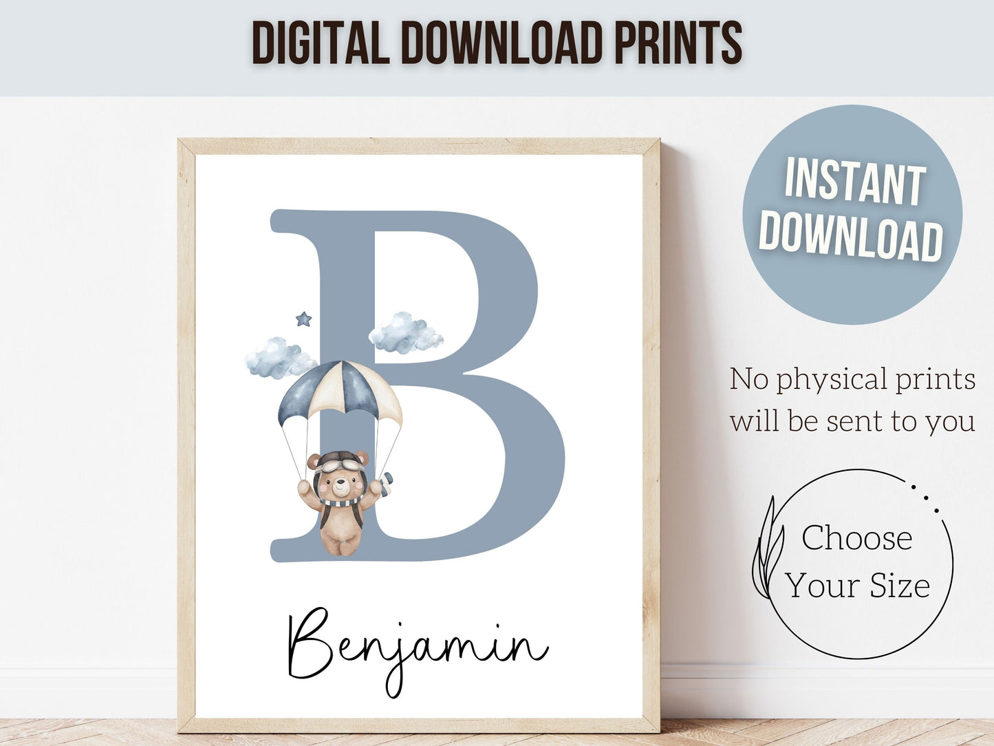 Teddy Bear Nursery Prints, Bear Nursery Decor, Boys Nursery Decor, New Baby Gift, Balloon Nursery Wall Art, Boys Bear Nursery Digital Print