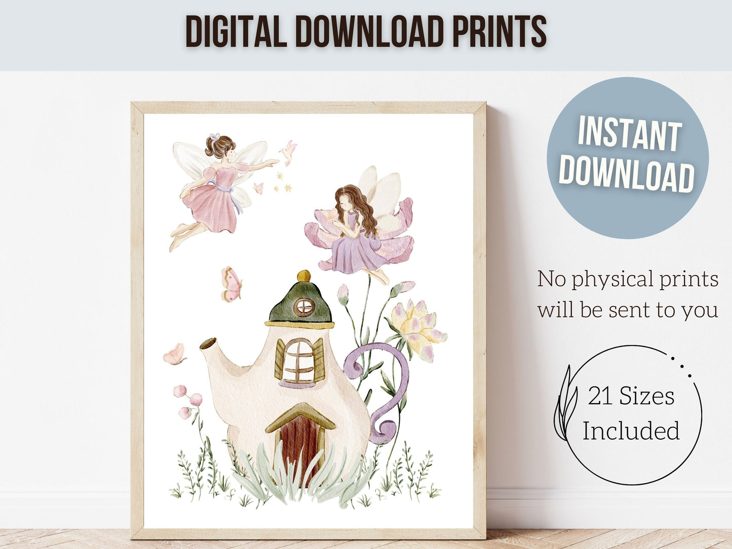 Wildflower Fairy Nursery Print, Fairy Nursery Decor, Fairies Nursery Wall Art, Baby Girl Nursery Print Gift,Fairy Garden House Digital Print