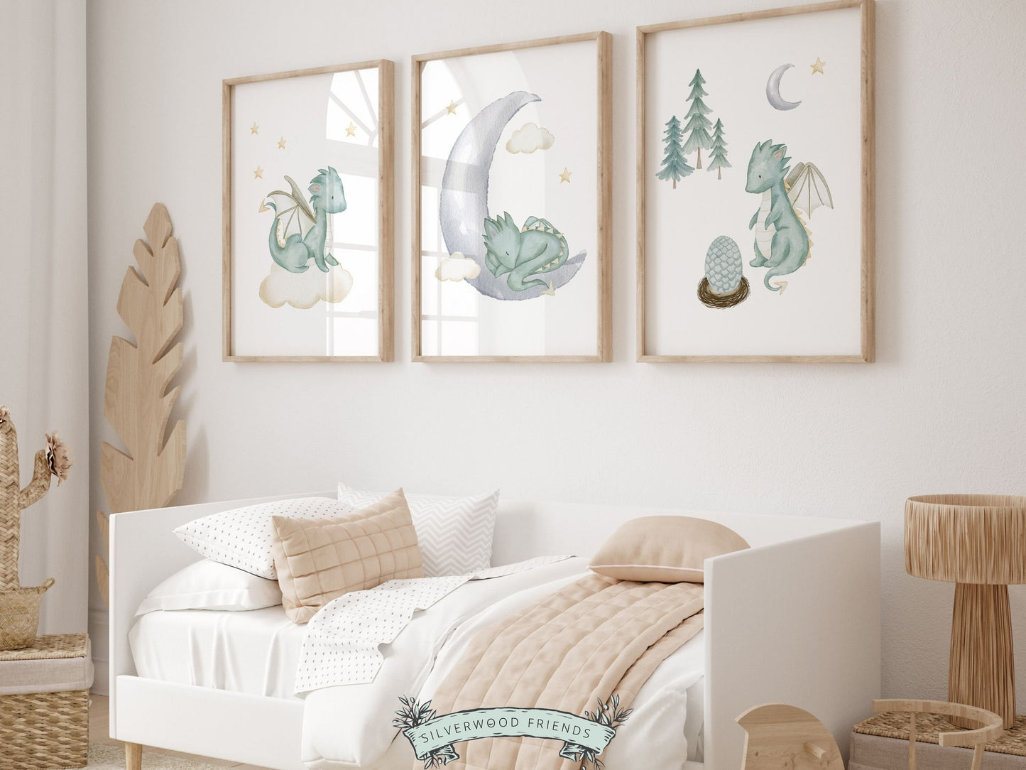 Baby Dragon Nursery Prints, Sage Green Dragon Nursery Decor, Fantasy Nursery Wall Art, Dragon Baby Shower Gift, Newborn Gift Digital Prints