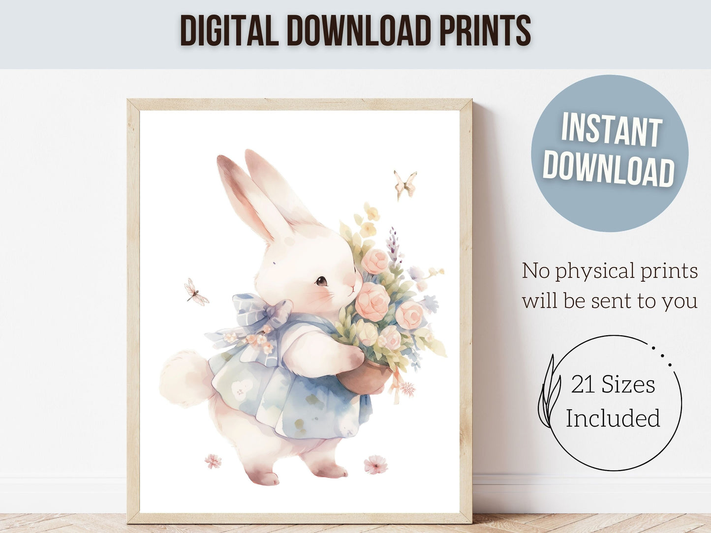 Bunny Nursery Prints, Floral Bunny Nursery Wall Art, Wildflower Nursery Decor, Girl Nursery Prints, Easter Bunny Nursery Gift Digital Prints