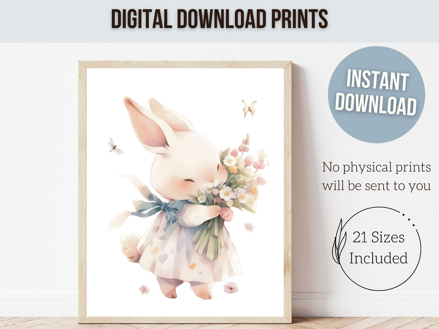 Bunny Nursery Prints, Floral Bunny Nursery Wall Art, Wildflower Nursery Decor, Girl Nursery Prints, Easter Bunny Nursery Gift Digital Prints