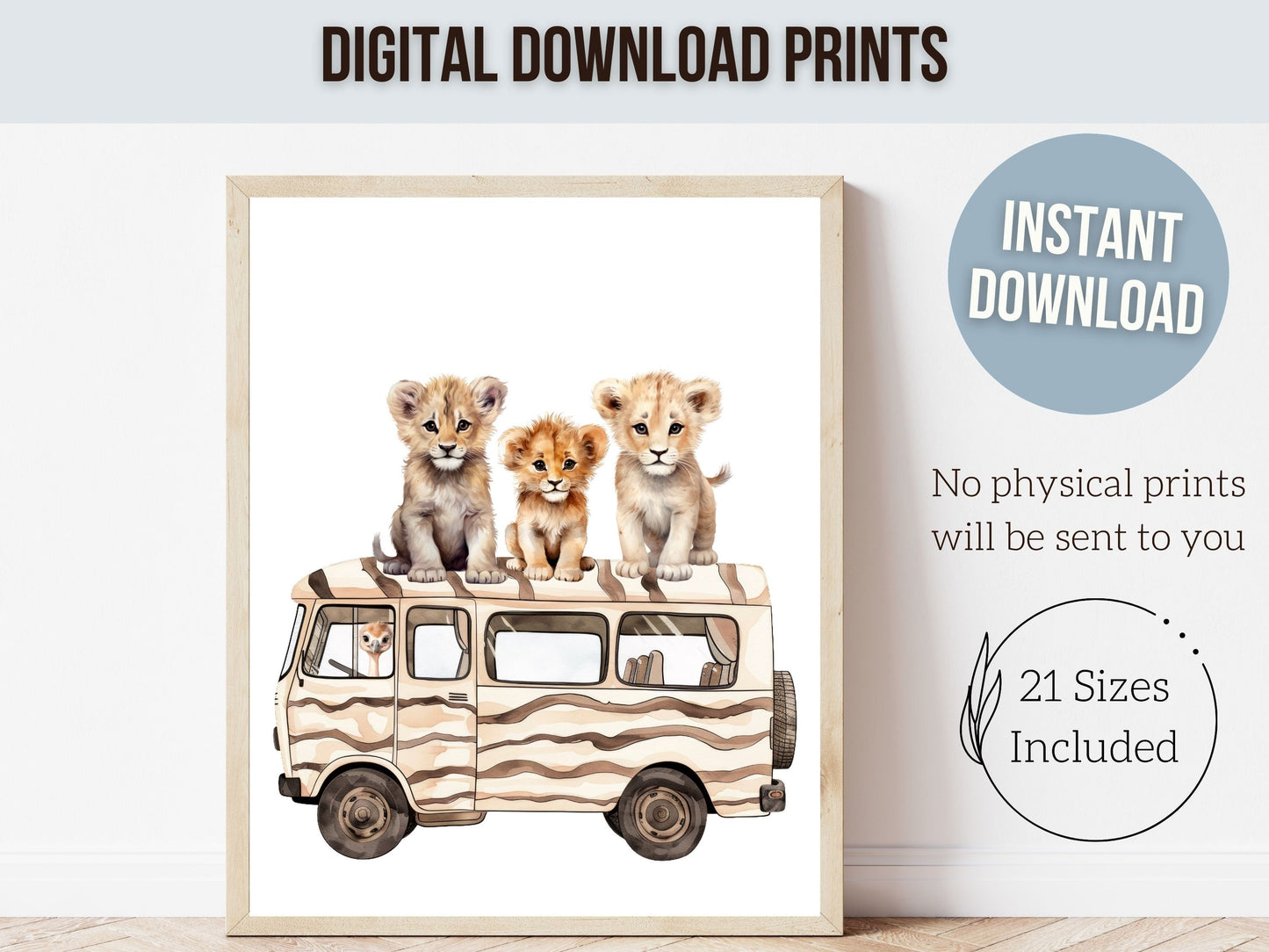 Safari Animal Car Nursery Prints, Jungle Animal Car Nursery Decor, Boys Toddler Room Safari Nursery Decor, Transport Nursery Digital Print