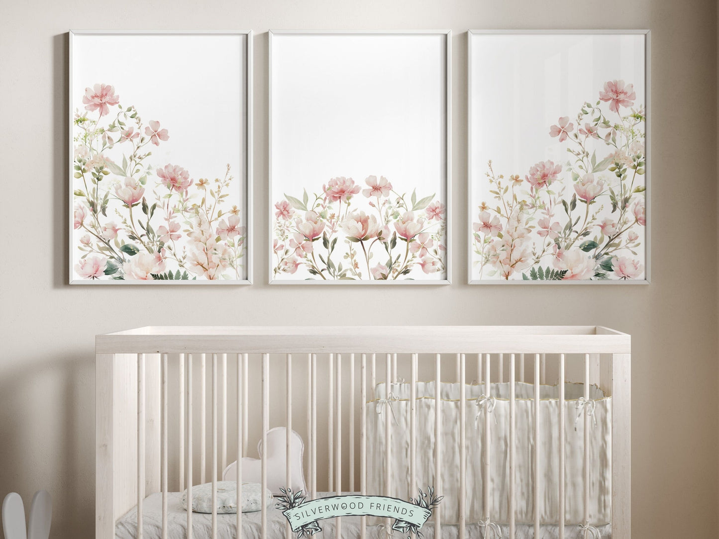 Our gorgeous Wildflower Nursery Prints with pink watercolor wildflower meadow flowers is perfect for your wildflower nursery decor or boho nursery and also makes a unique baby girl baby shower gift.