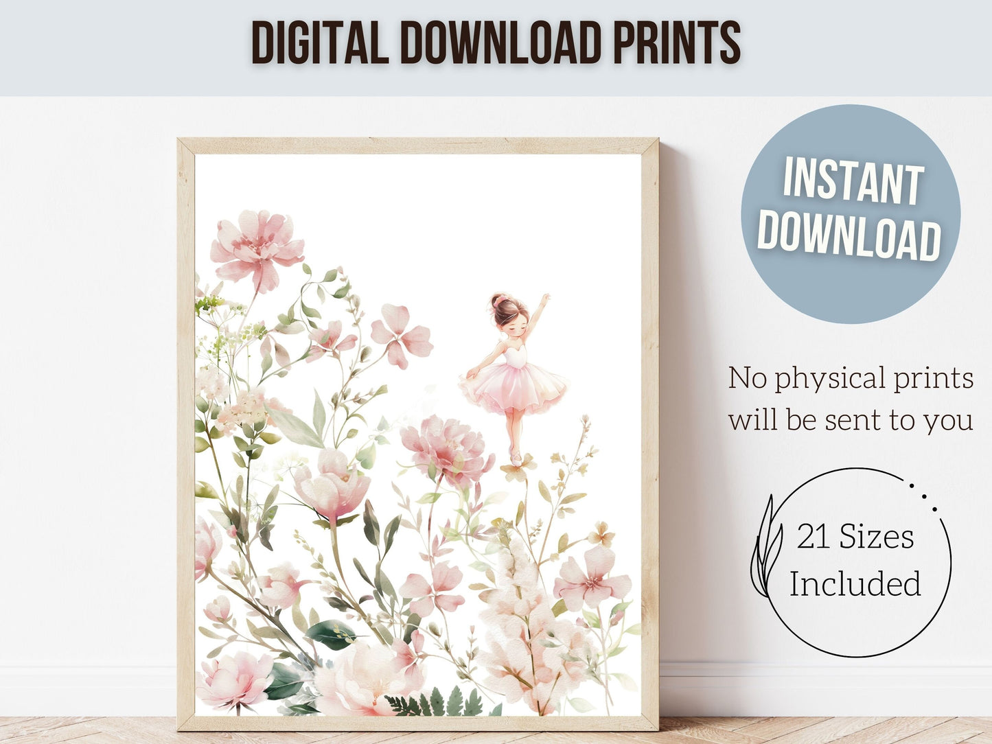 Ballet Nursery Print, Wildflower Ballerina Nursery Decor, Baby Girls Floral Nursery Wall Art,Ballet Dancer Nursery Wild Flower Digital Print