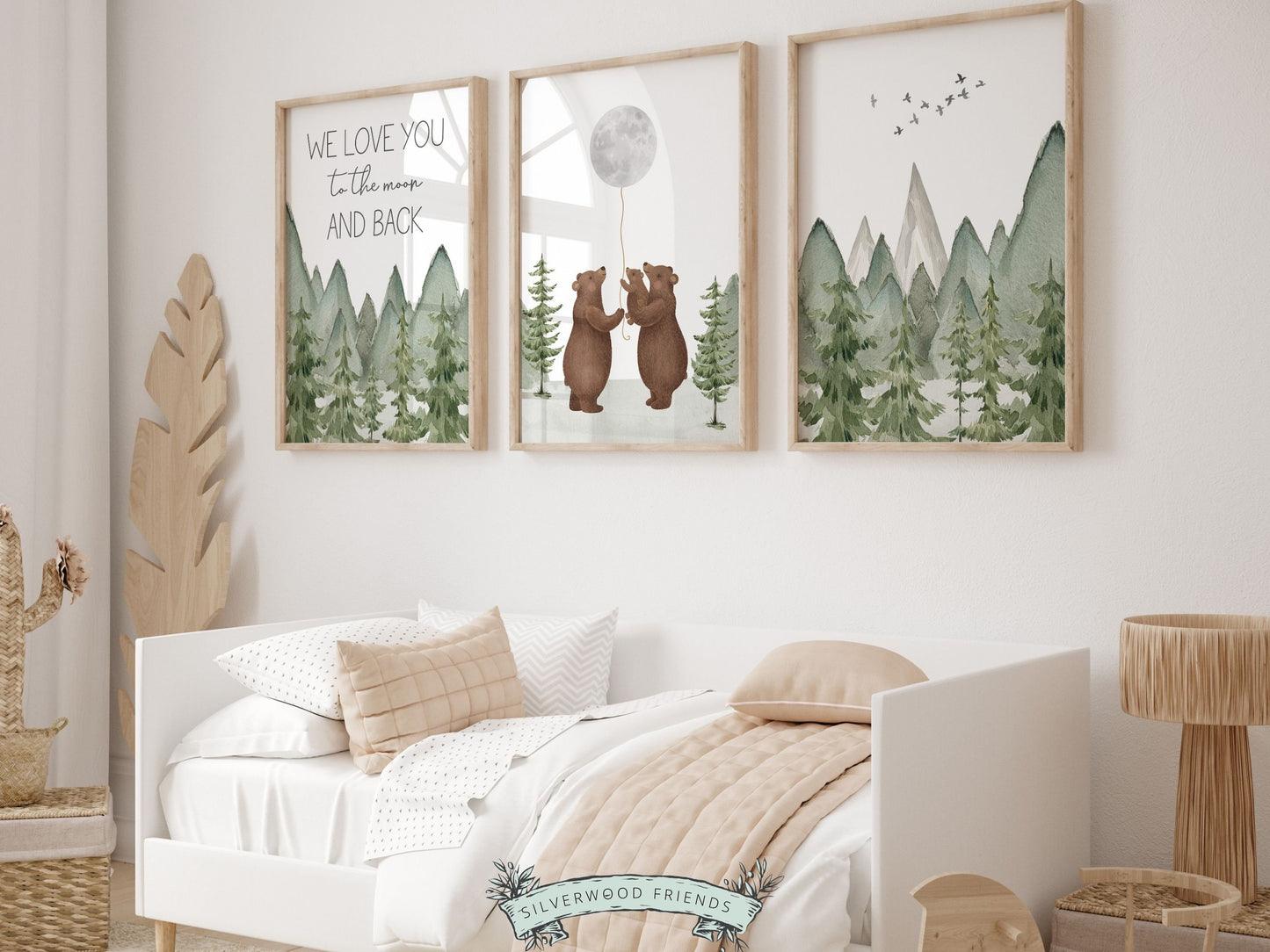 Bear Nursery Prints, Woodland Bear Nursery Decor, Mountain Nursery Print, Bear Baby Shower Gift, Love You To The Moon And Back Digital Print