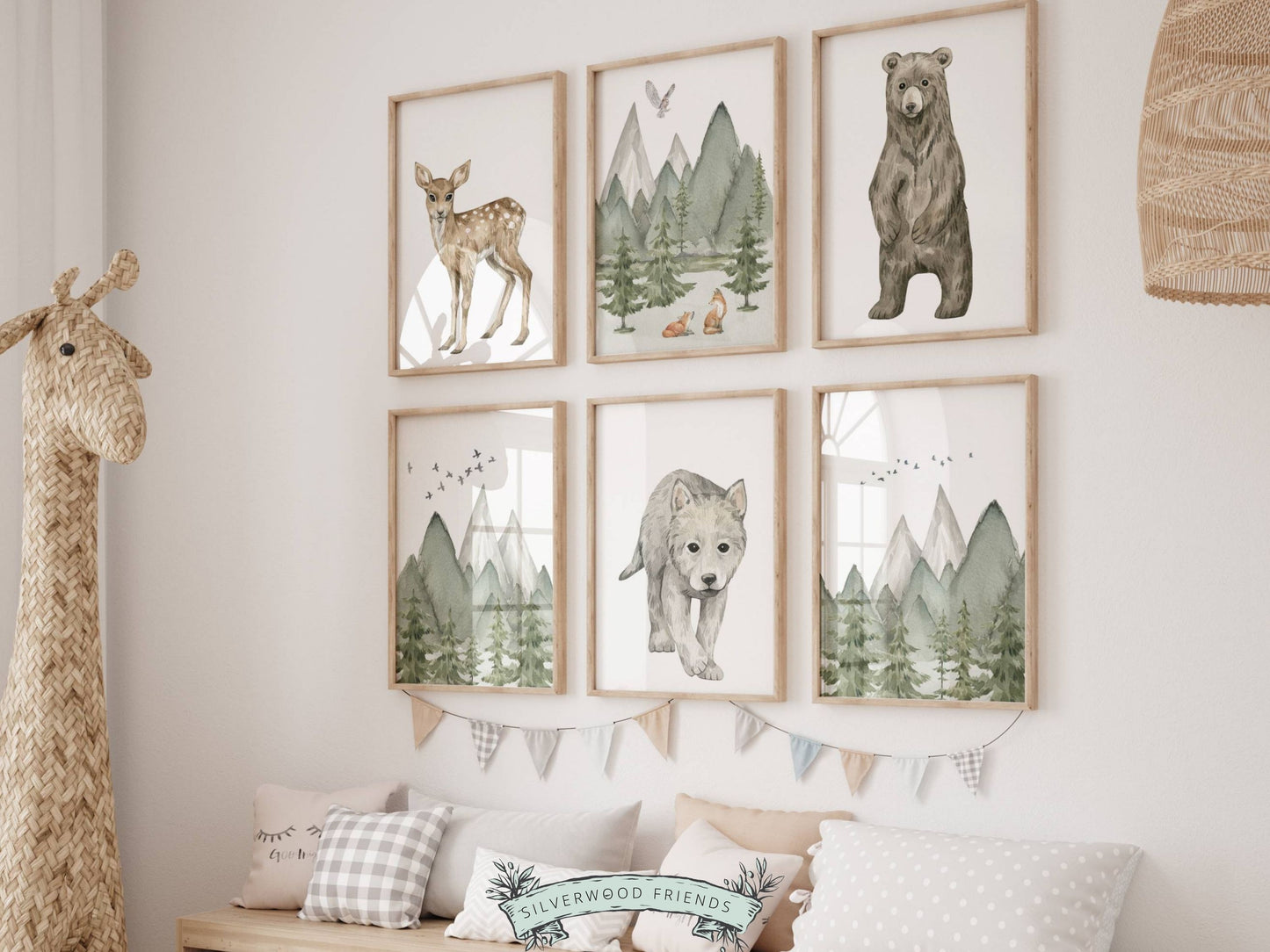 Woodland Mountain Animal Nursery Prints