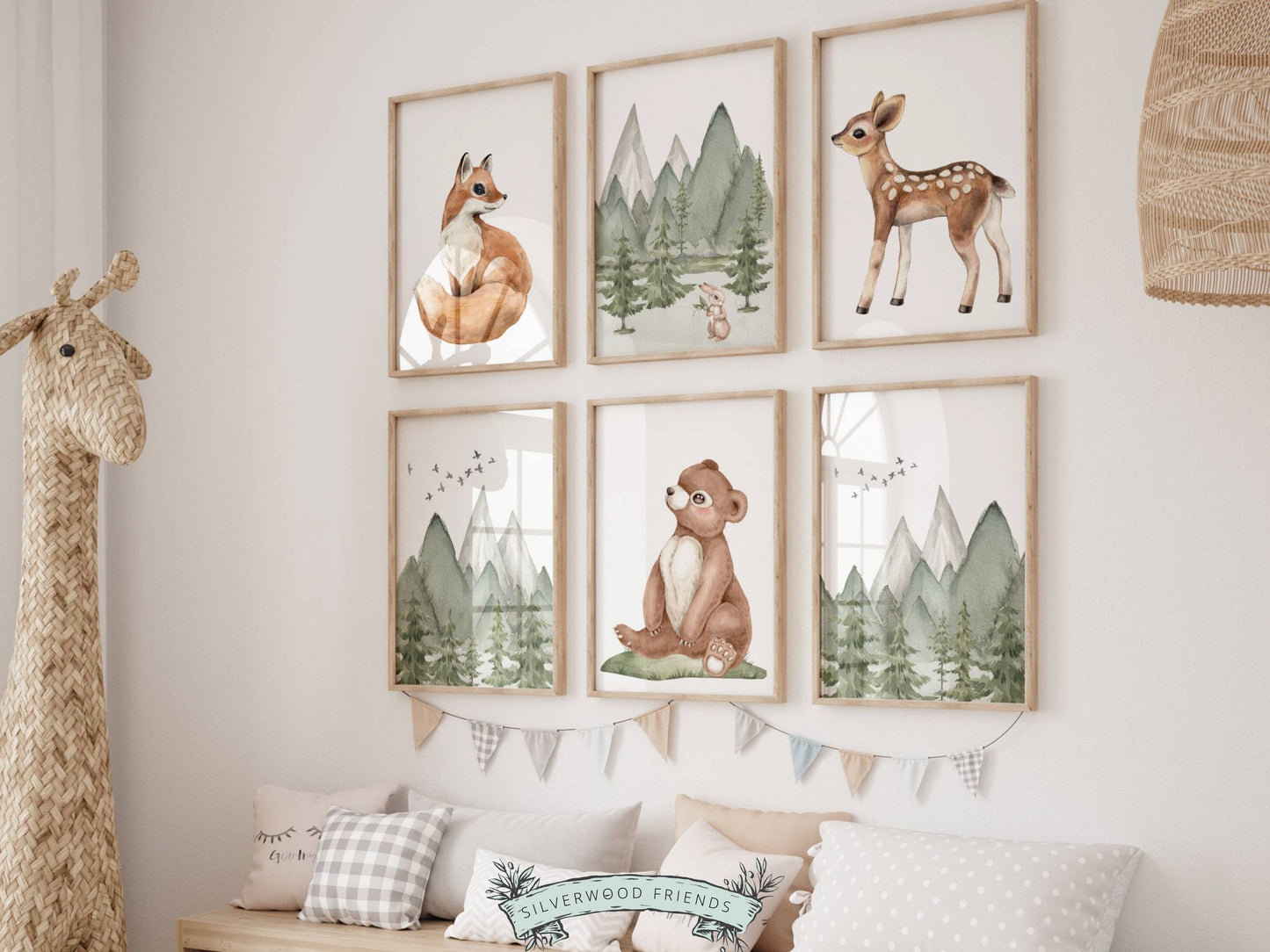 Set of 6 Baby Forest Animal Nursery Prints