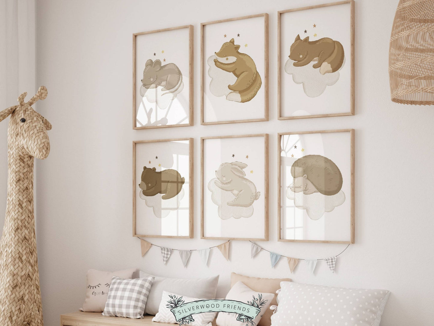 Sleeping Animal Nursery Prints Set of 6
