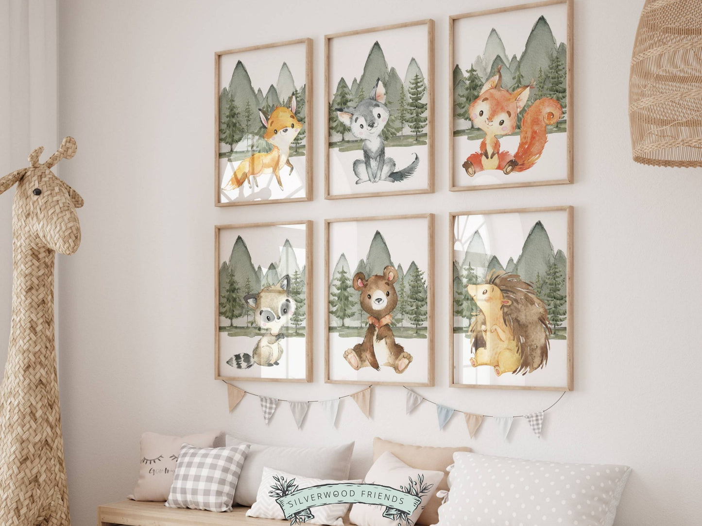 Set of 6 Woodland Baby Animal Nursery Prints