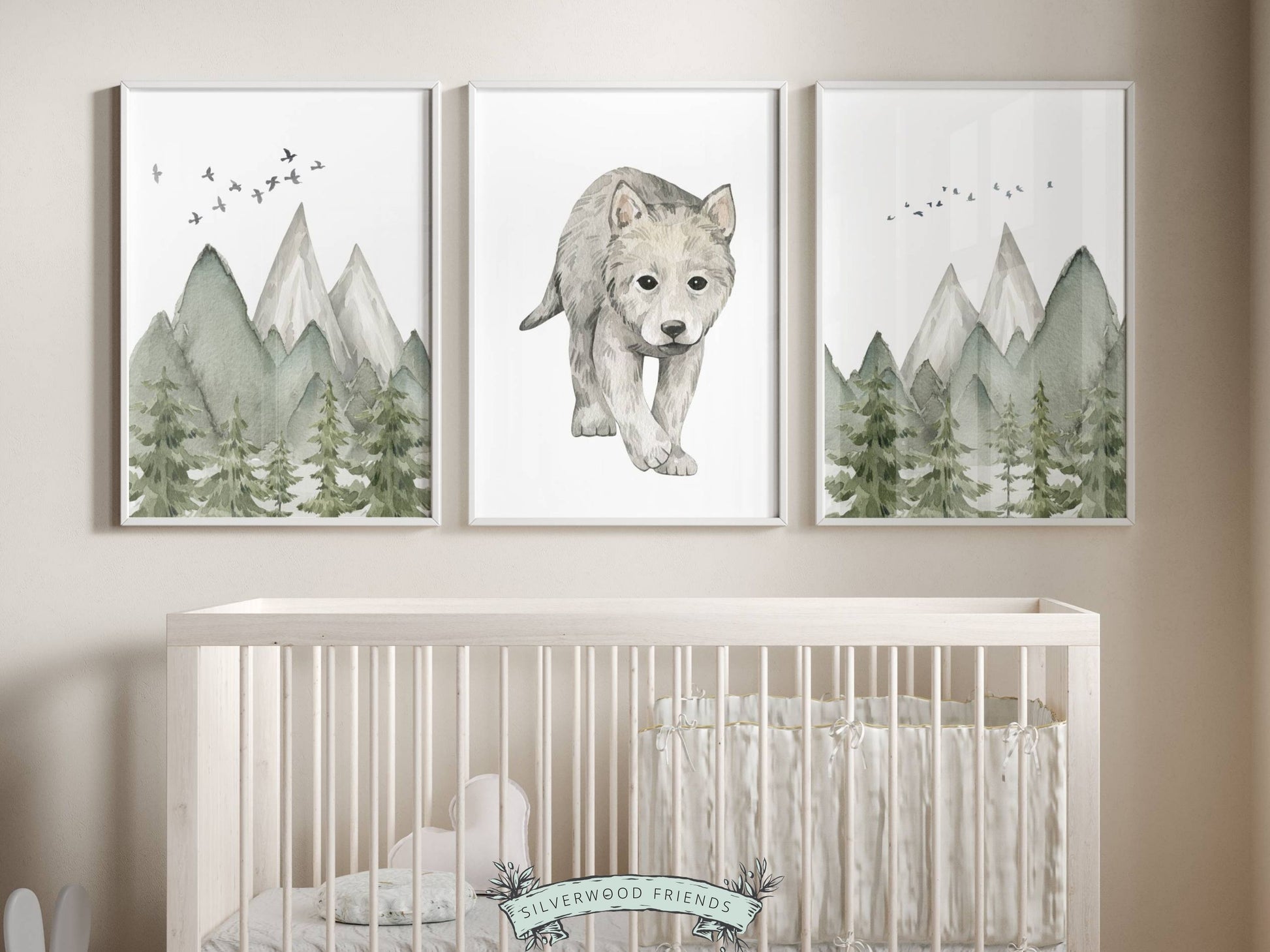 Our adorable Baby Wolf Nursery Prints are the perfect addition to your baby's woodland nursery decor and part of our BEST SELLING wolf nursery wall art. Perfect for your wolf nursery decor, woodland nursery or as a baby shower gift.