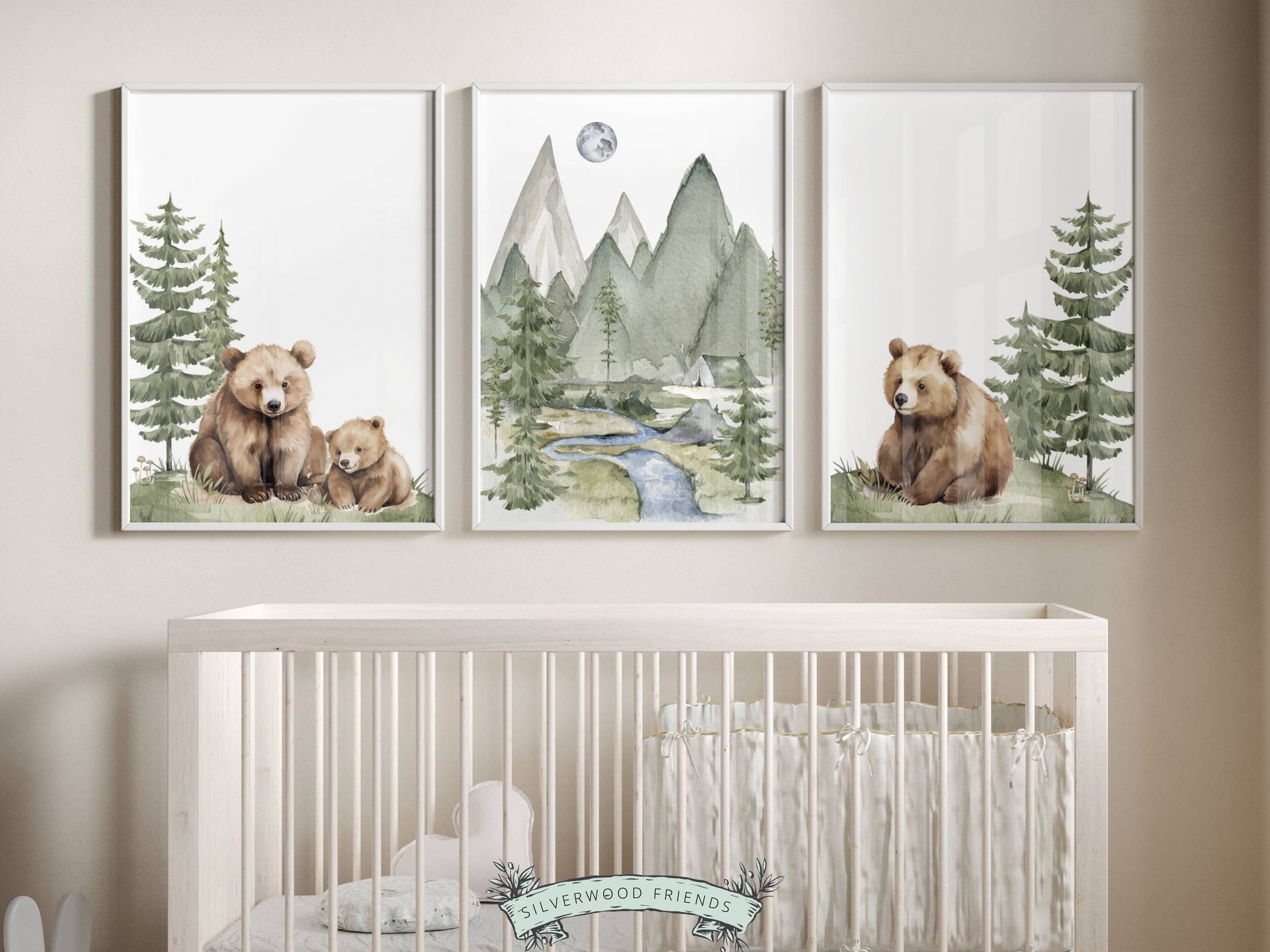 Our cute Set of 3 Baby Bear Nursery Prints are the perfect addition to your baby's woodland nursery decor or nature themed nursery decor and part of our ORIGINAL and BEST SELLING Baby Bear Nursery Prints Collection.