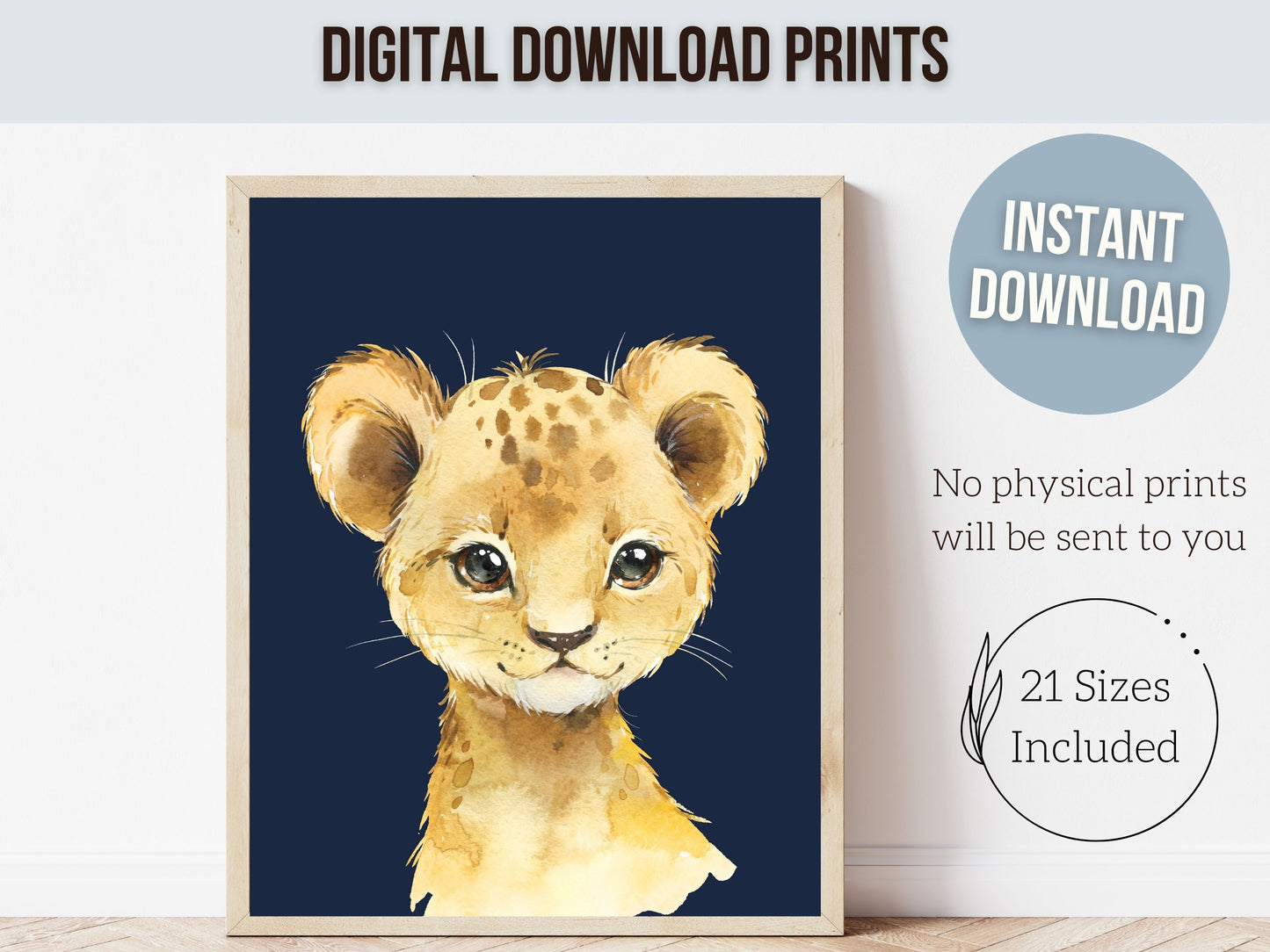 Navy Blue Jungle Animal Nursery Prints Set