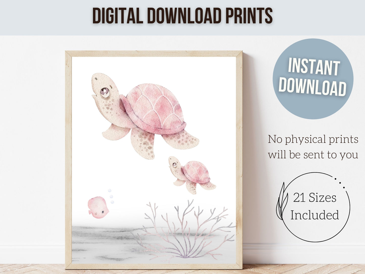 Pastel Pink Sea Life Nursery Prints