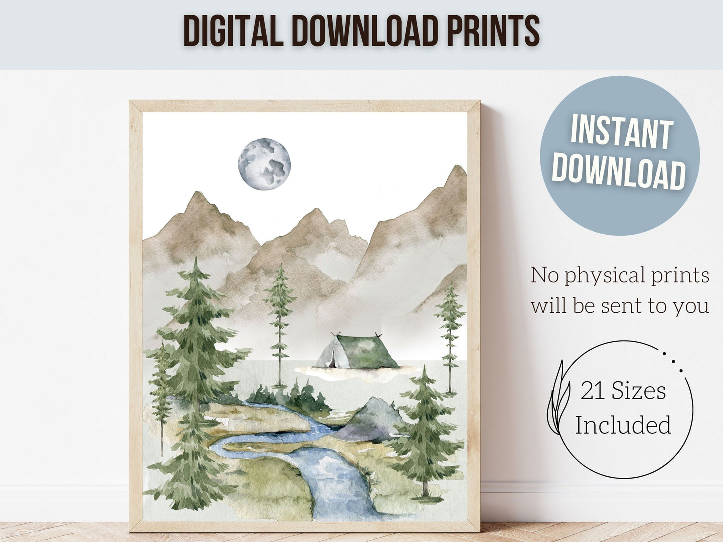 Watercolour Mountain Print Set of 3