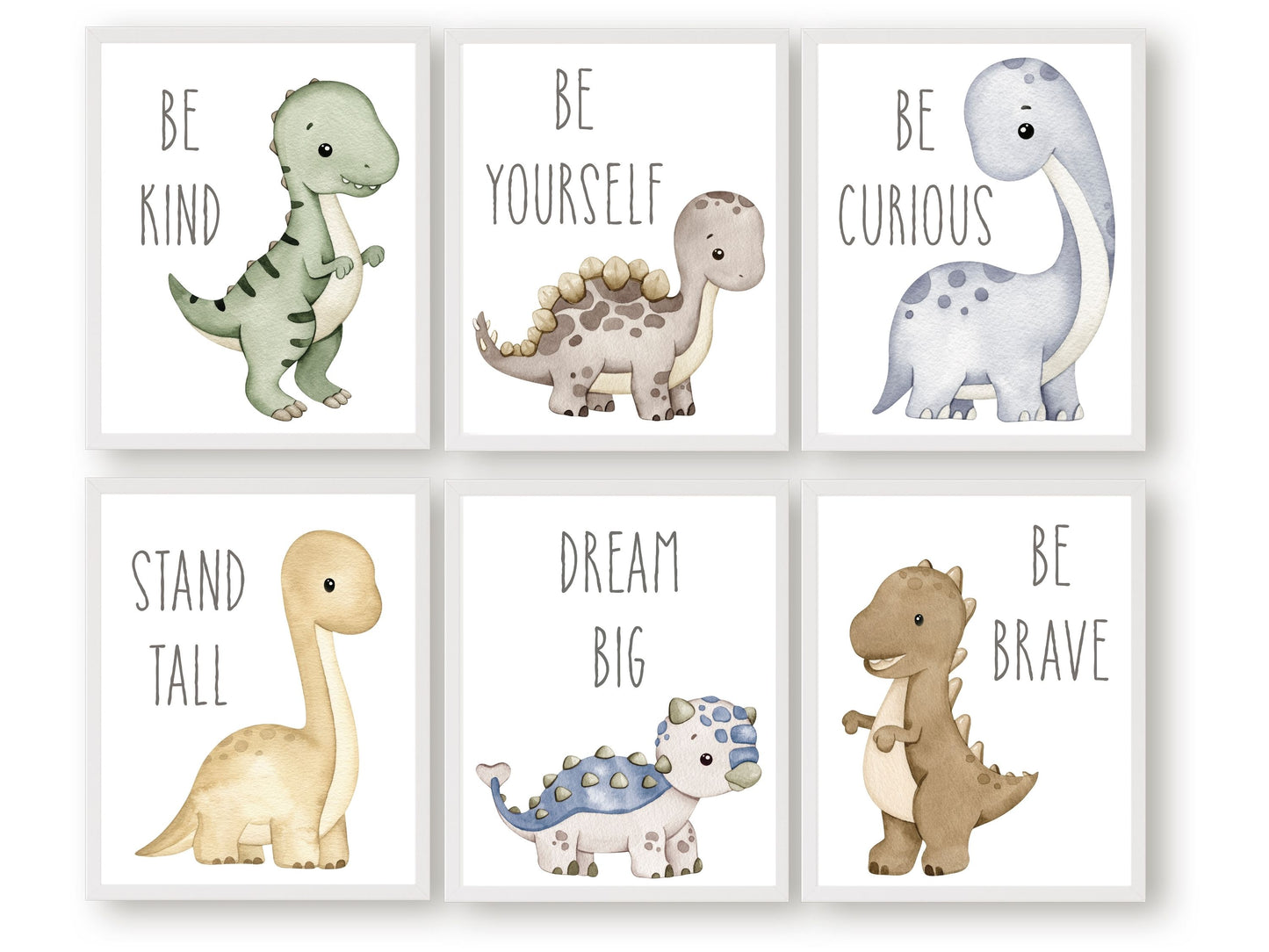 Infuse your baby boys nursery with charm and inspiration using our Set of 6 Dinosaur Nursery Quote Prints, featuring adorable watercolour dinosaurs with uplifting quotes. Perfect for your baby boys nursery decor or as an adorable baby boy baby shower gift.