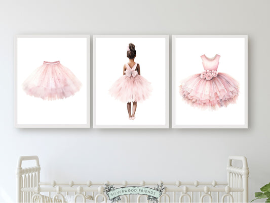 Set of 3 Ballet Nursery Prints. Perfect for your ballet themed nursery or dance inspired bedroom, these charming prints inspire imagination and foster a love for ballet, adding an elegant touch to your baby girl's room and dreams of graceful twirls.