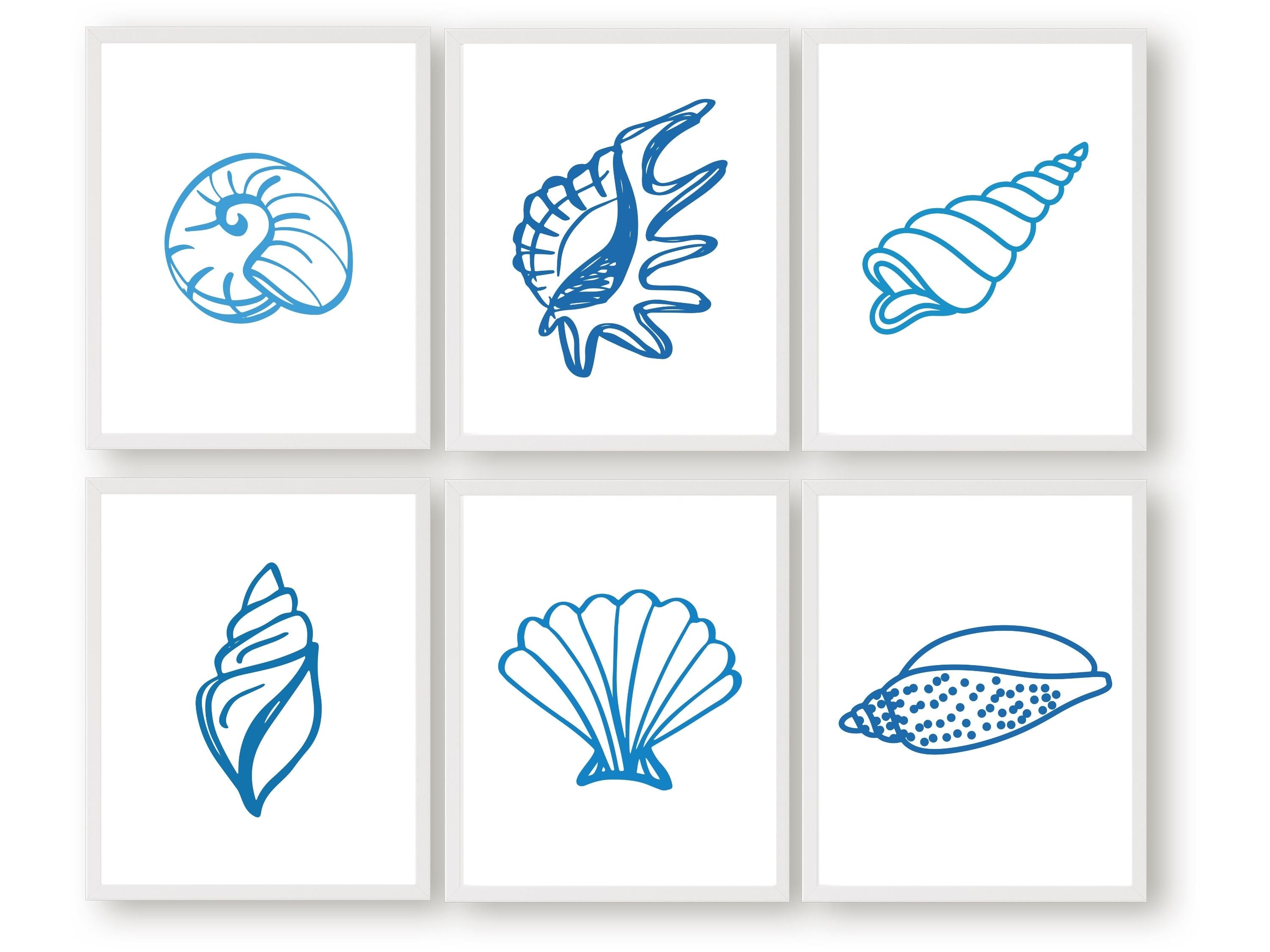 Blue Shell Ptints Blue Seashell Coastal Prints - Set of 6 – Silverwood Friends
