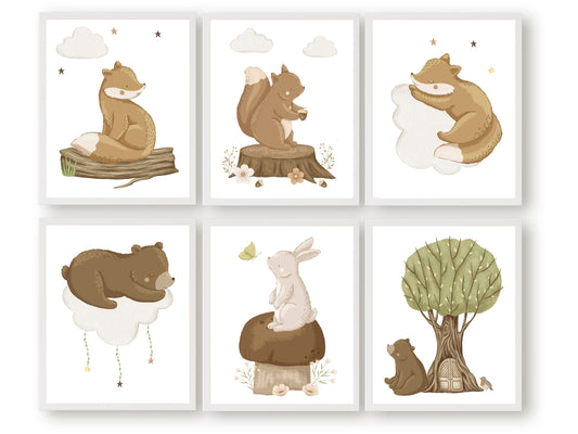 Our adorable Woodland Baby Animal Nursery Prints Set of 6 featuring gorgeous watercolour woodland animals are the perfect addition to your baby's woodland nursery or boho nursery decor and also makes a thoughtful gender neutral baby shower gift.