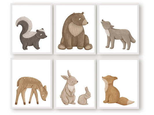 Our adorable Woodland Animal Nursery Prints Set of 6 featuring gorgeous watercolour baby forest animals is the perfect addition to your baby's woodland nursery or boho nursery decor and also makes a thoughtful gender neutral baby shower gift.