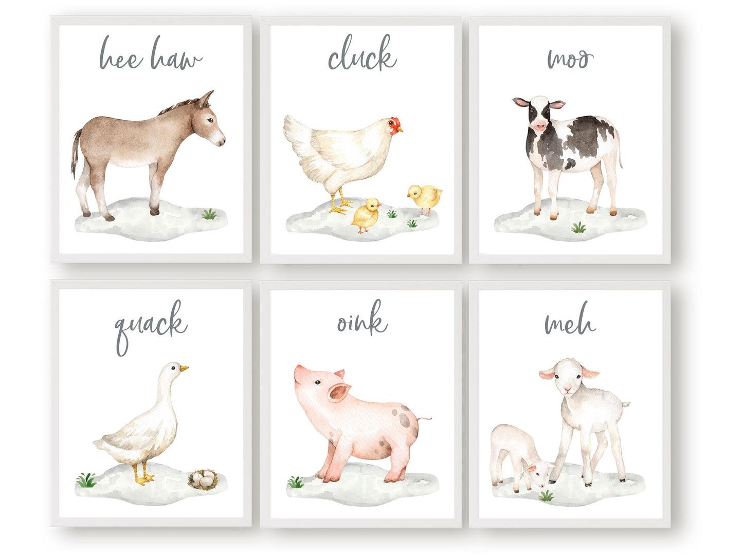 Our Farm Animal Nursery Prints feature gorgeous watercolour baby farm animals in a gender neutral colour palette and is perfect for your farm nursery decor or as a unique farm farm baby shower gift.