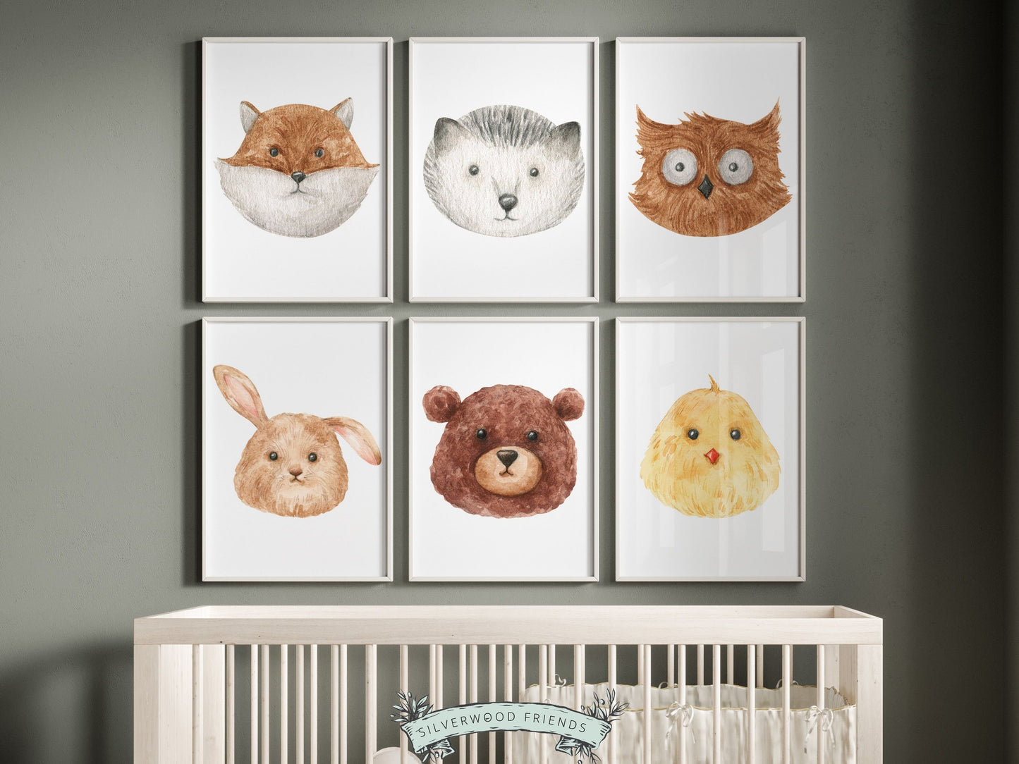 Woodland Animal Faces Nursery Print Set of 6