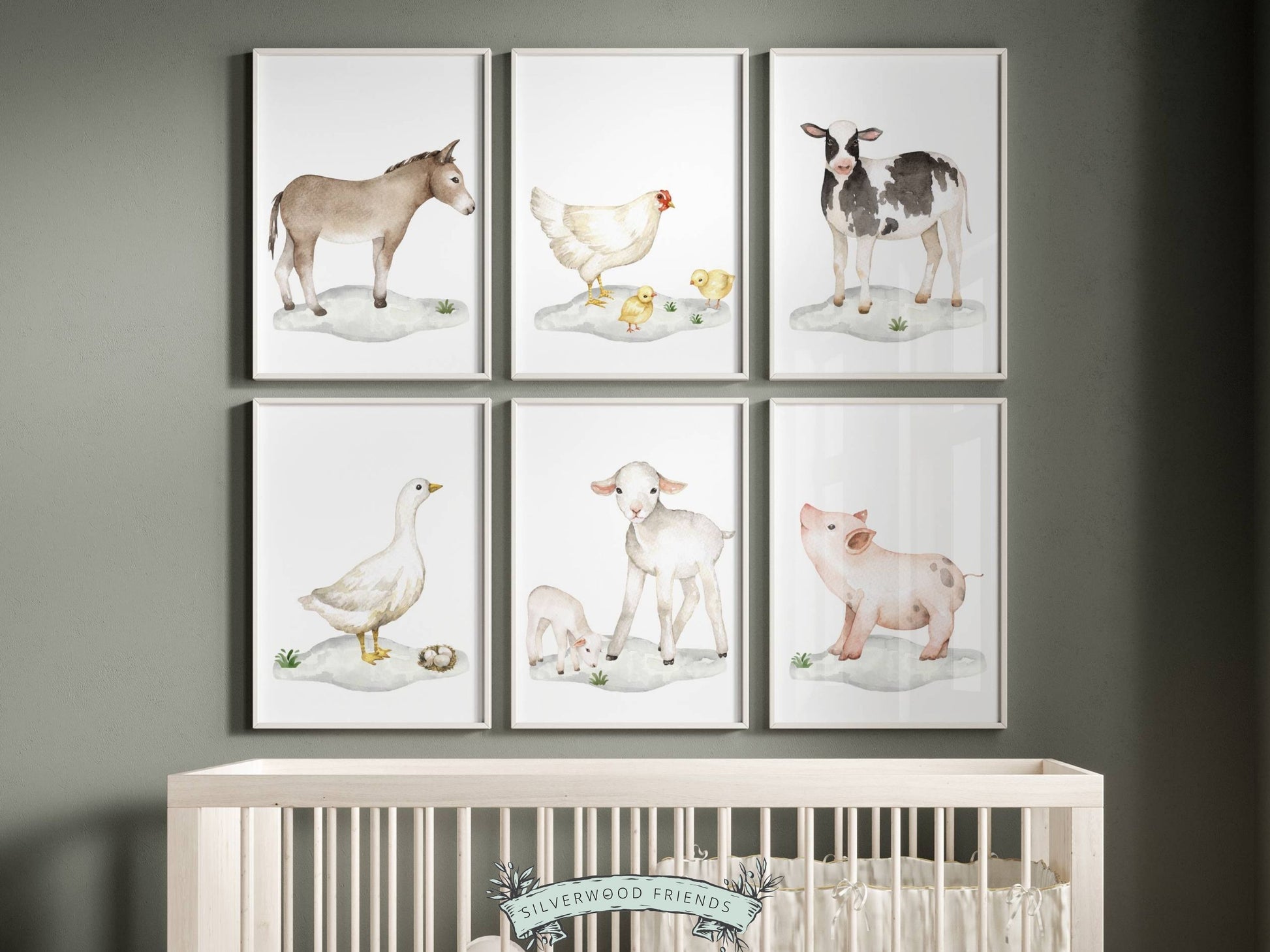 Our Baby Farm Animal Nursery Prints Set of 6 features gorgeous watercolour baby farm animals and is perfect for your farm nursery decor or as a unique farm baby shower gift.