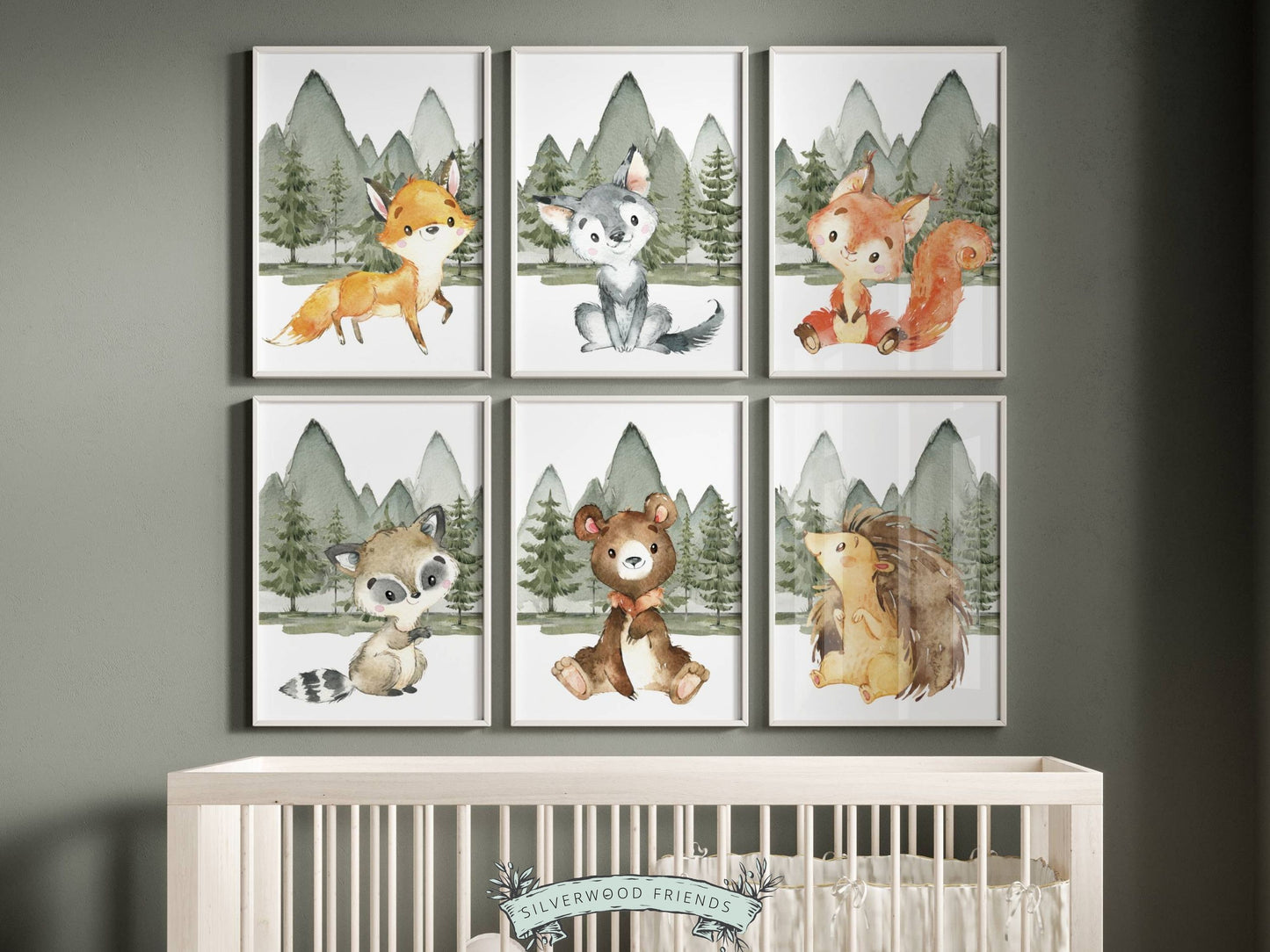 Set of 6 Woodland Baby Animal Nursery Prints