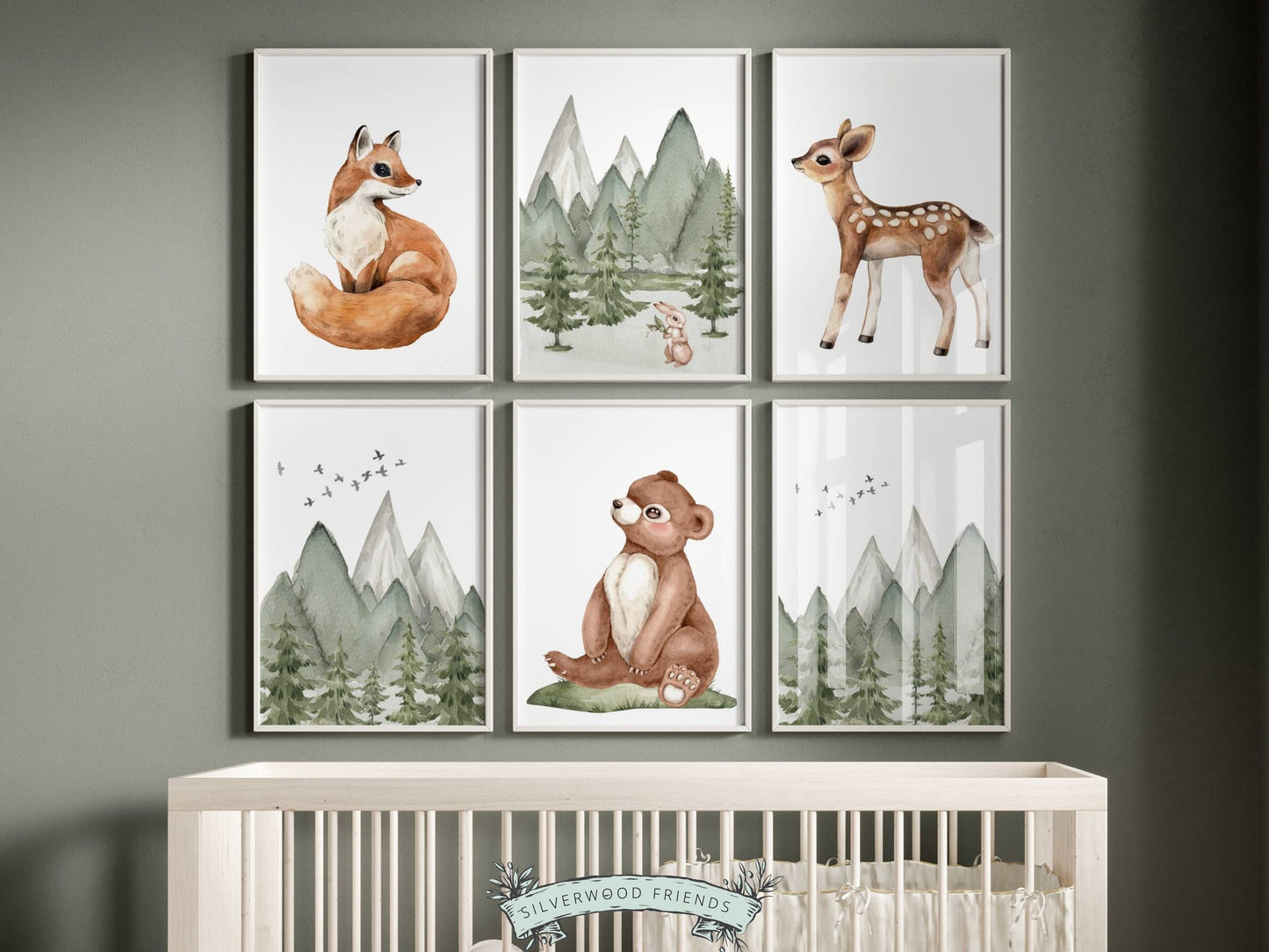 Set of 6 Baby Forest Animal Nursery Prints